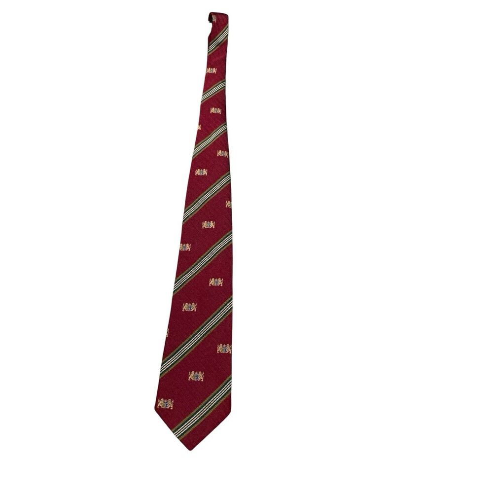 Lands End Mens Red With Green Stripes Collegiate Silk Tie OS Preppy Wedding